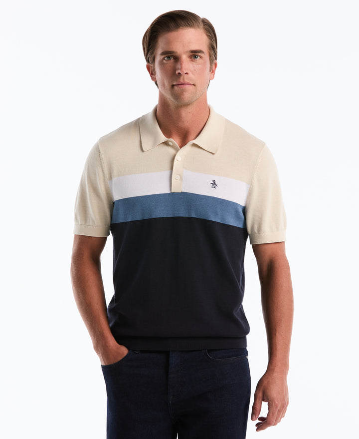 Cotton Chest Stripe Sweater Polo (Dark Sapphire) 