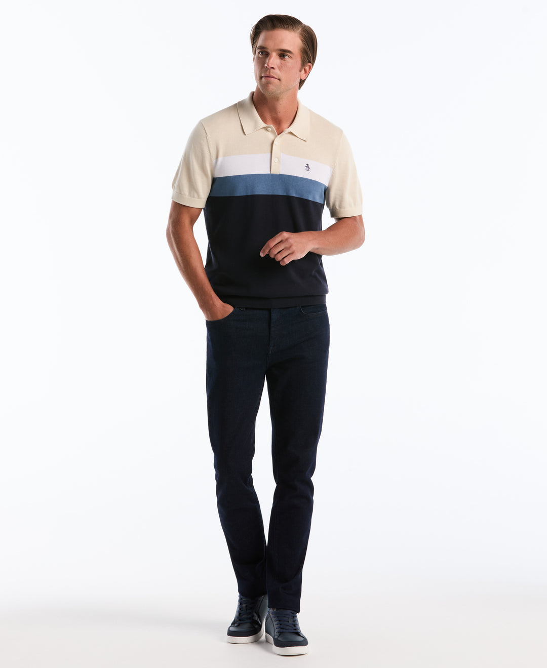 Cotton Chest Stripe Sweater Polo (Dark Sapphire) 