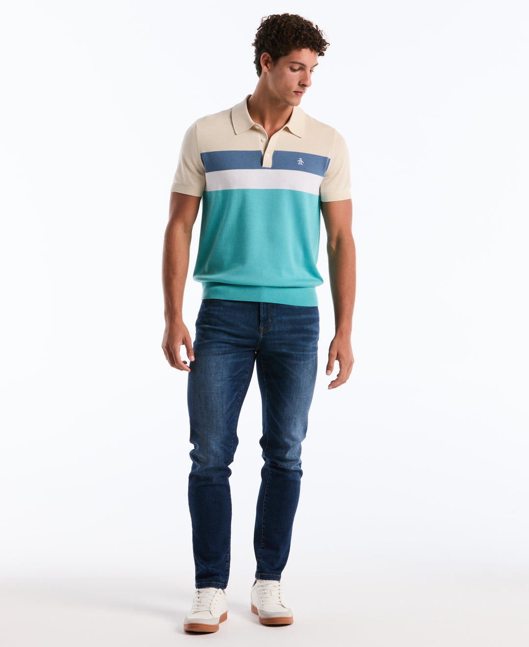 Cotton Chest Stripe Sweater Polo (Birch) 