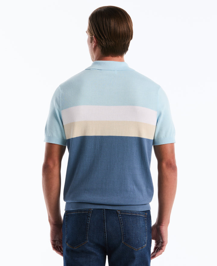 Cotton Chest Stripe Sweater Polo (Cool Blue) 