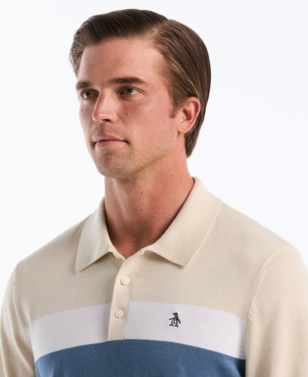 Cotton Chest Stripe Sweater Polo (Dark Sapphire) 