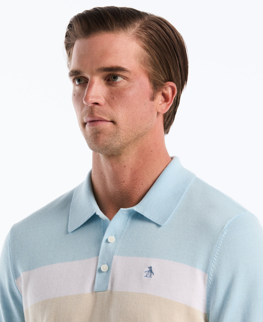 Cotton Chest Stripe Sweater Polo (Cool Blue) 