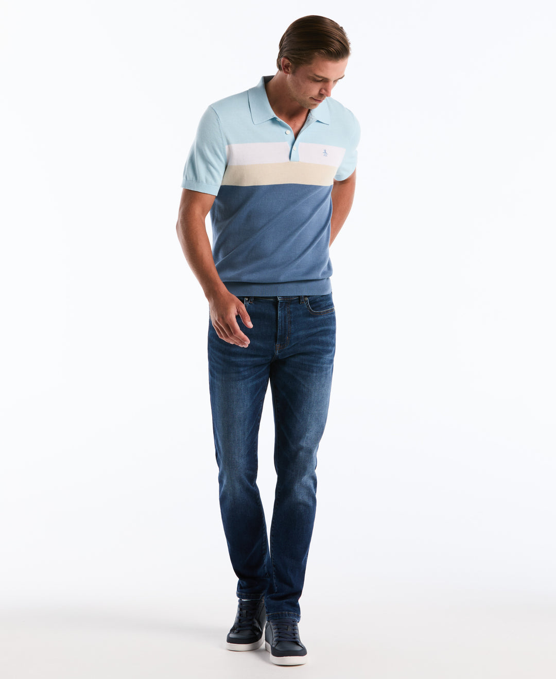Cotton Chest Stripe Sweater Polo (Cool Blue) 