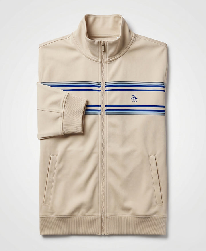 Chest Striped Fleece Track Jacket-Outerwear-Birch-XS-Original Penguin