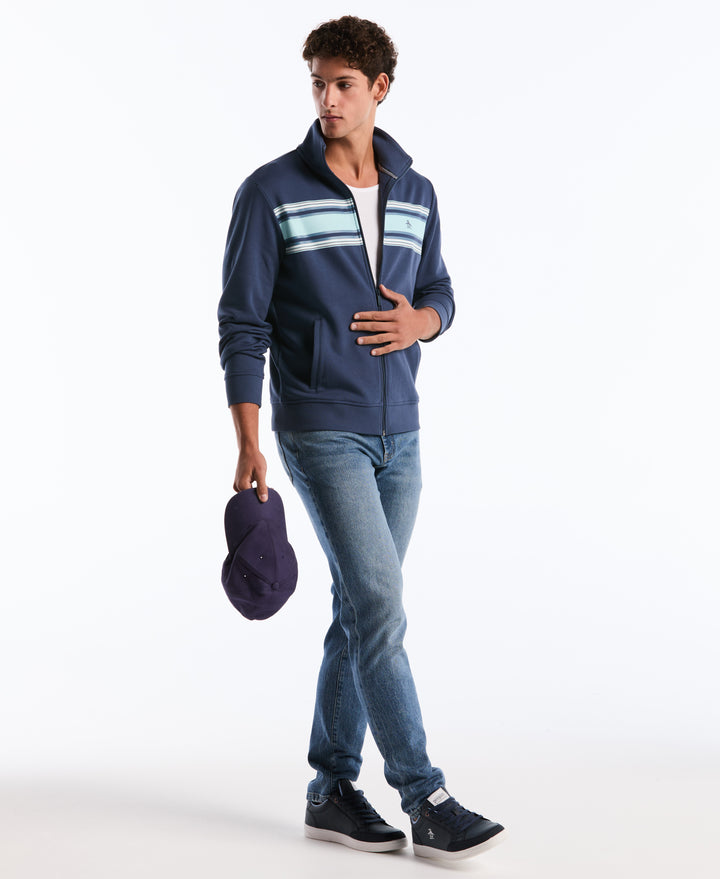 Chest Striped Fleece Track Jacket (Sargasso Sea) 