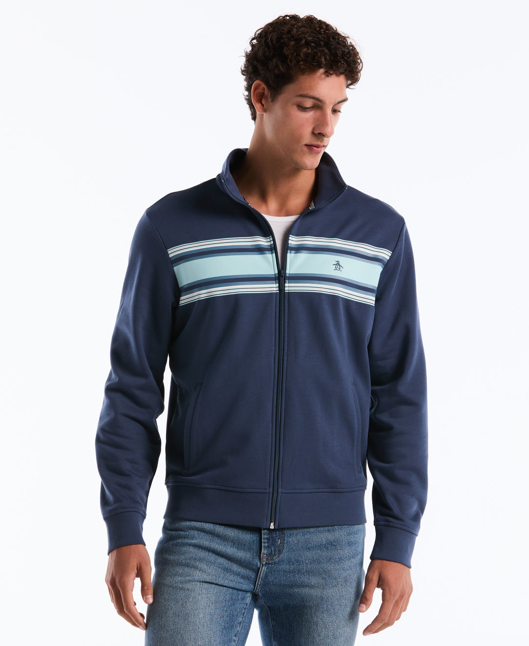 Chest Striped Fleece Track Jacket (Sargasso Sea) 