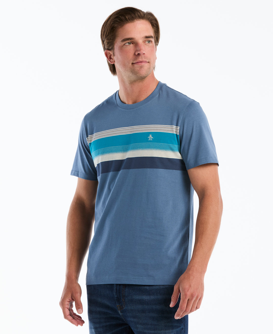 Cotton Jersey Chest Stripe Tee (Copen Blue) 