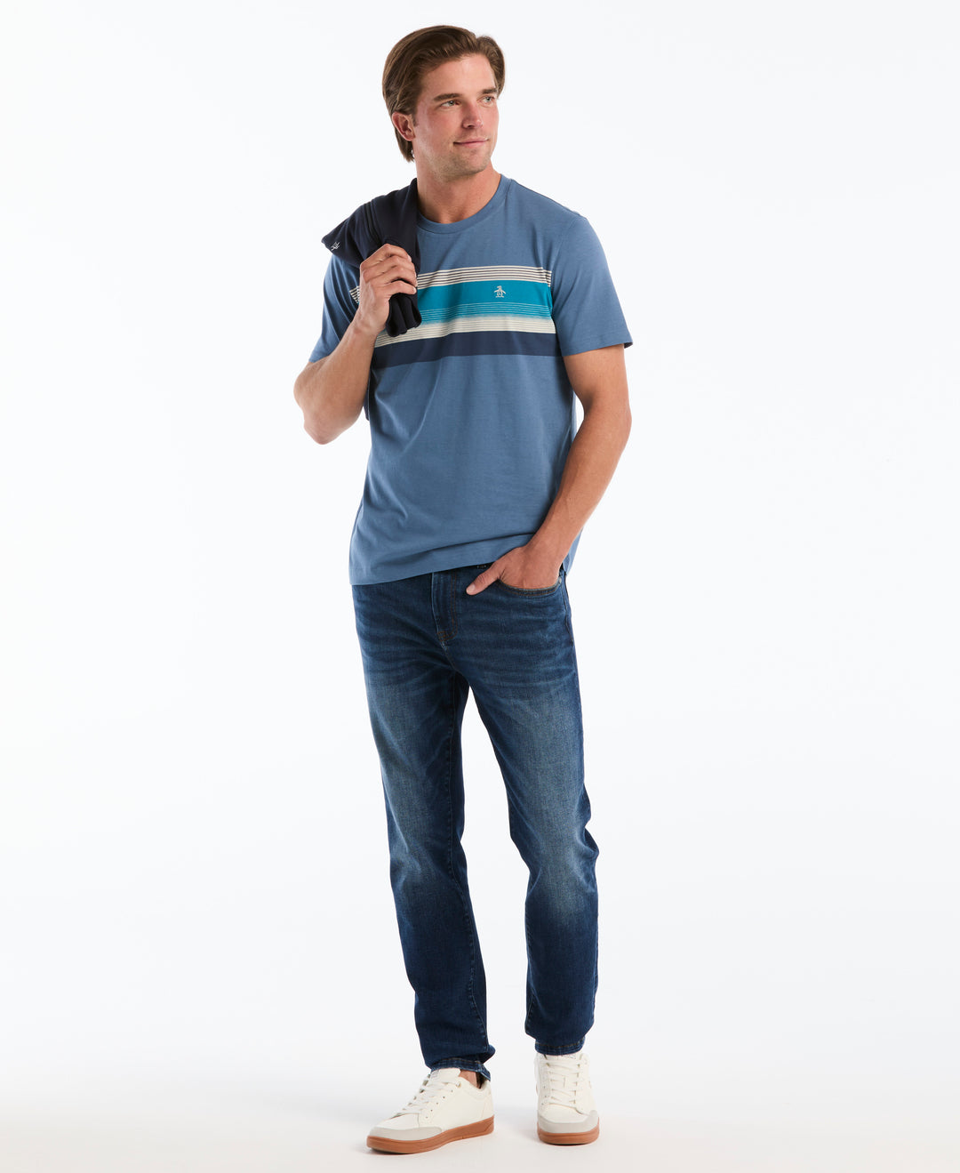 Cotton Jersey Chest Stripe Tee (Copen Blue) 