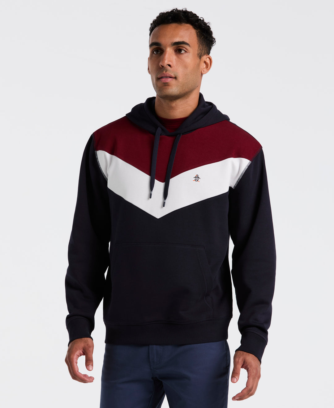 Chevron Color Block Fleece Hoodie (Dark Sapphire) 