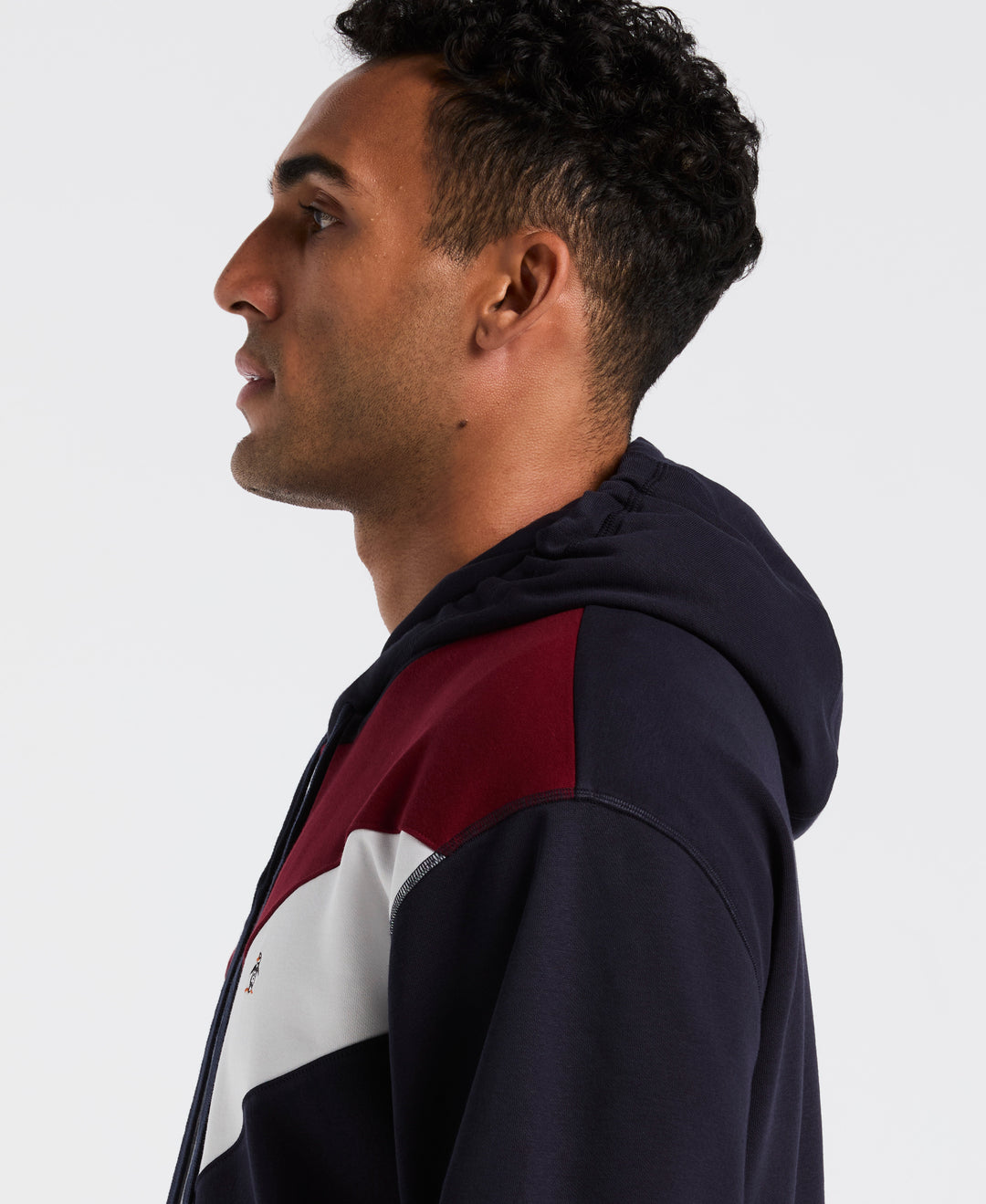 Chevron Color Block Fleece Hoodie (Dark Sapphire) 