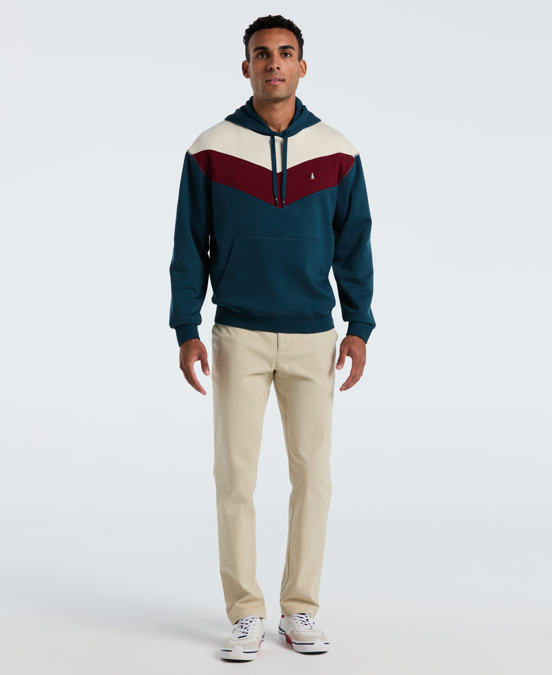 Chevron Color Block Fleece Hoodie (Reflecting Pond) 