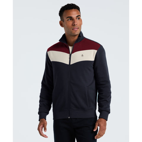 Chevron Colorblock Fleece Track Jacket-Outerwear-Original Penguin