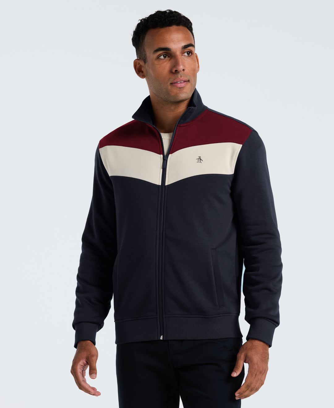 Chevron Colorblock Fleece Track Jacket (Dark Sapphire) 