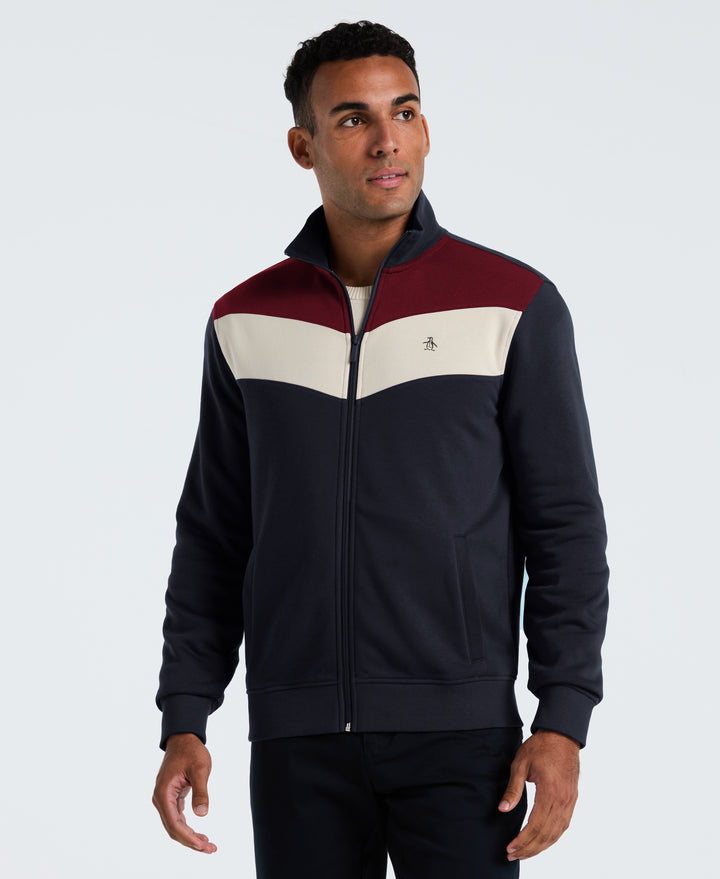 Chevron Colorblock Fleece Track Jacket (Dark Sapphire) 