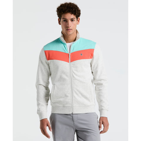 Chevron Colorblock Fleece Track Jacket (Light Grey Melange) 