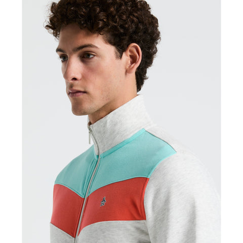 Chevron Colorblock Fleece Track Jacket (Light Grey Melange) 