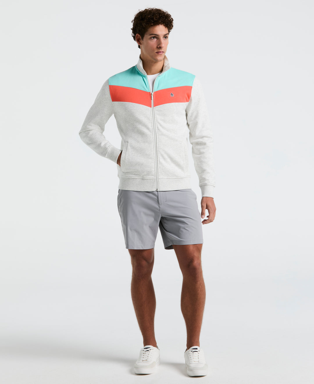 Chevron Colorblock Fleece Track Jacket (Light Grey Melange) 
