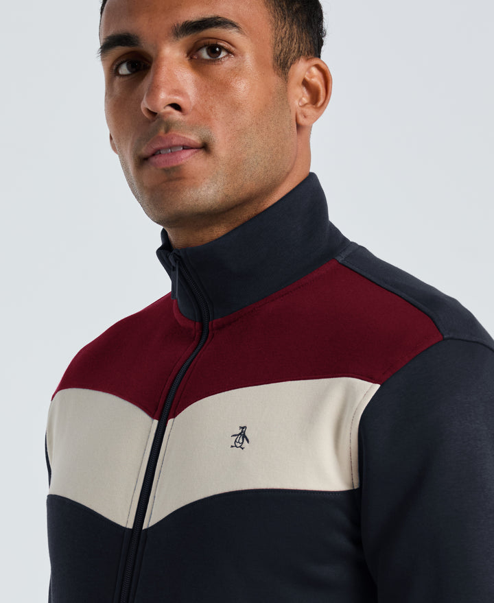 Chevron Colorblock Fleece Track Jacket (Dark Sapphire) 