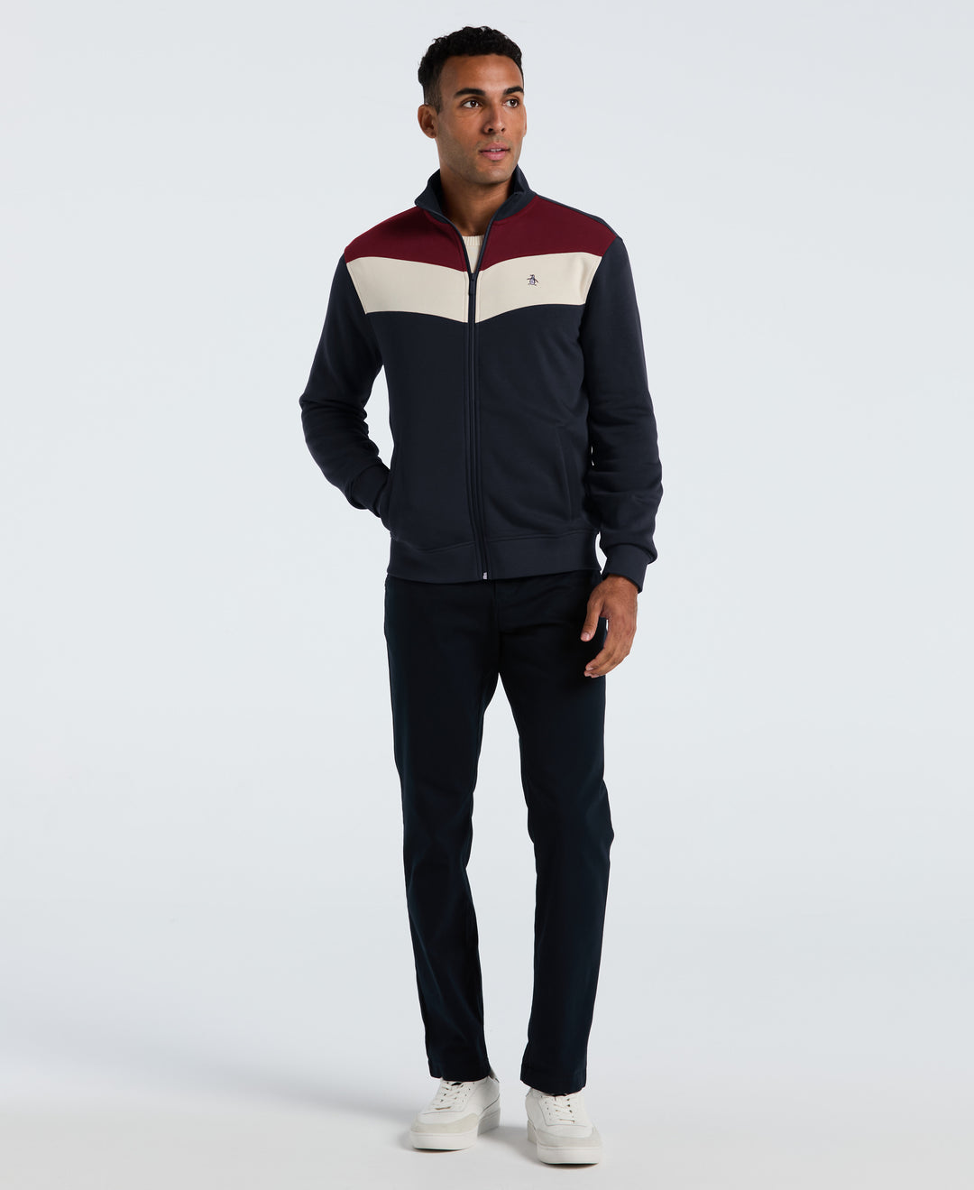 Chevron Colorblock Fleece Track Jacket (Dark Sapphire) 