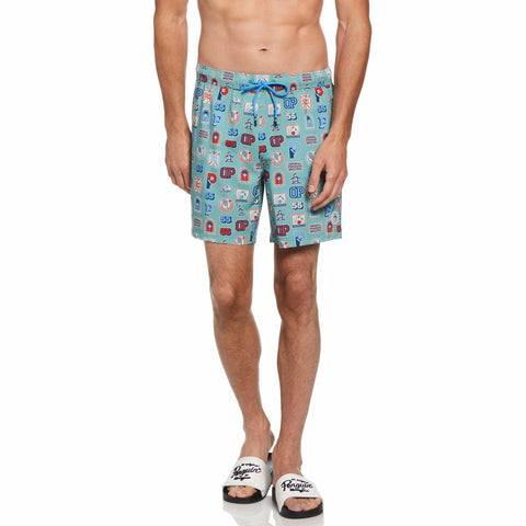 Collegiate Print Swim Shorts (Oil Blue) 