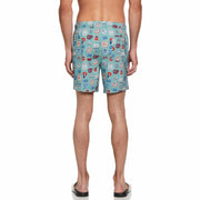 Collegiate Print Swim Shorts (Oil Blue) 