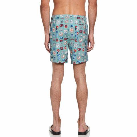 Collegiate Print Swim Shorts (Oil Blue) 
