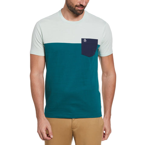 Color Block Contrast Pocket Tee (Surf Spray) 