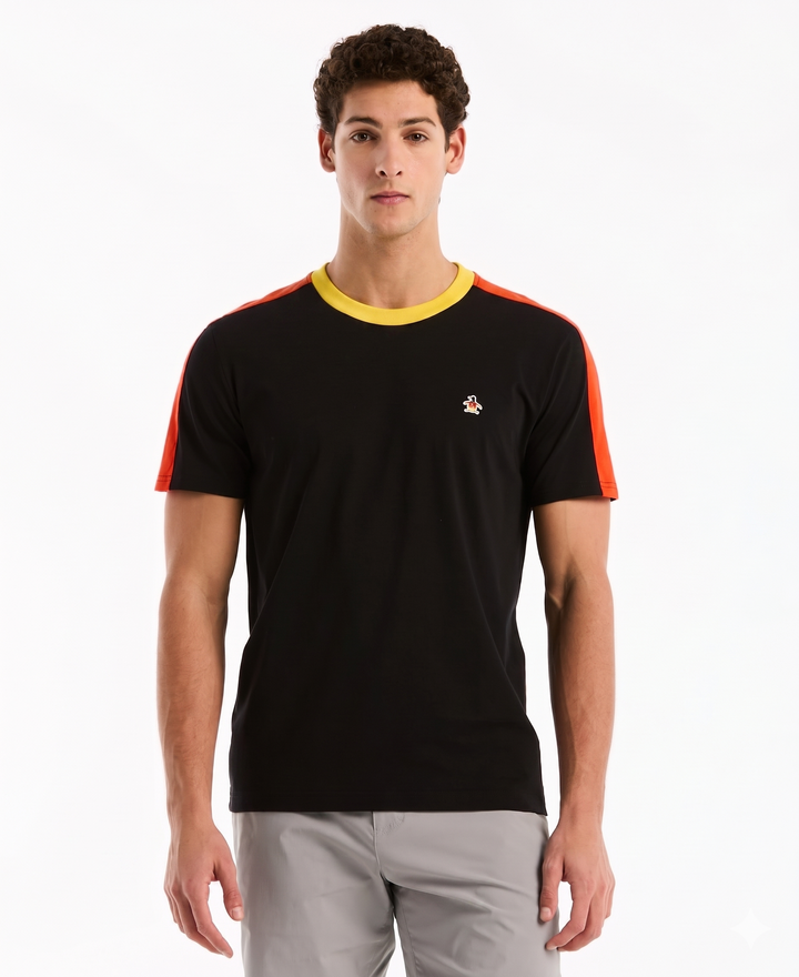 Color Block Cotton Tee Germany Edition-Tees-True Black-XS-Original Penguin