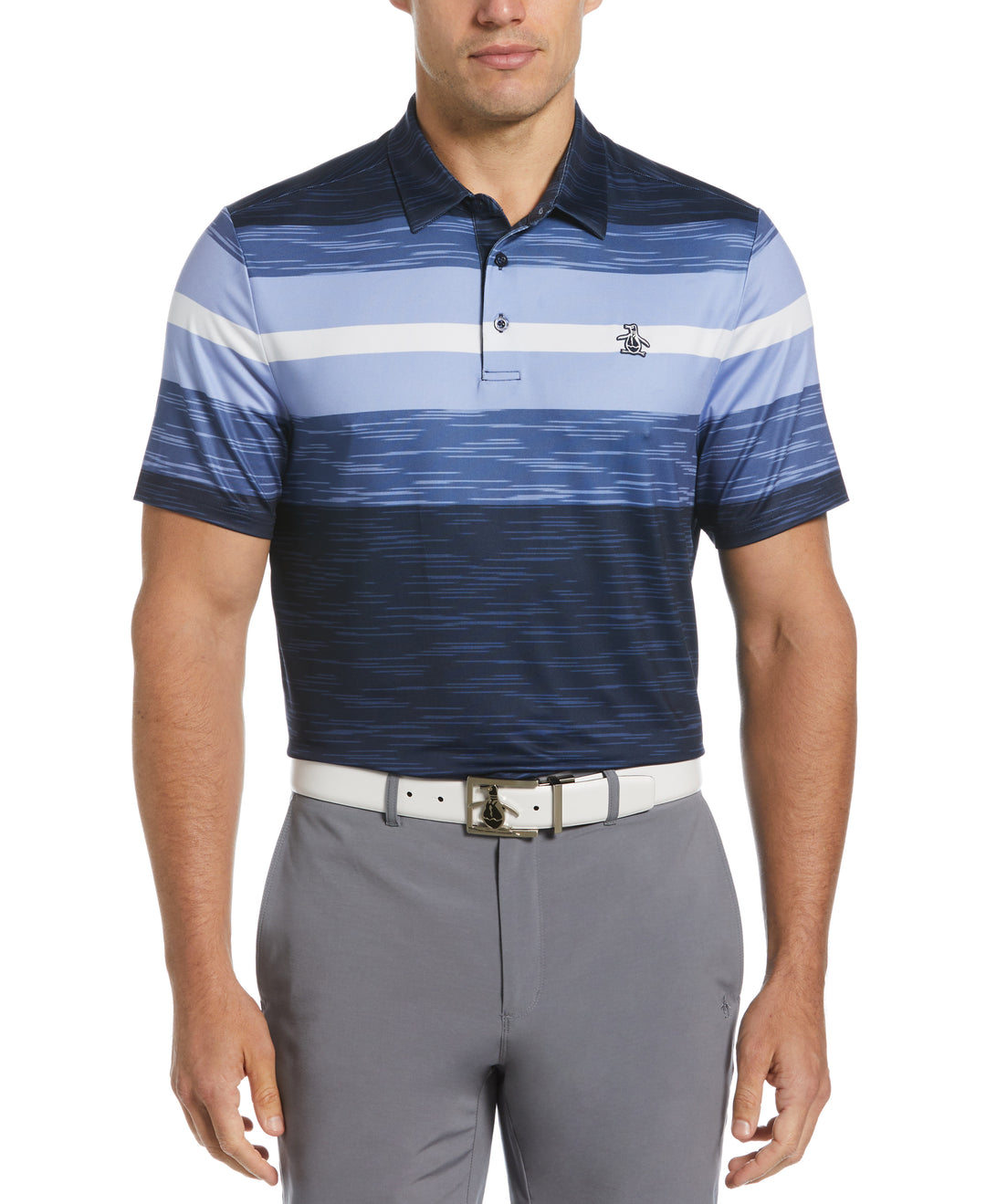 Color Block Engineered Marl Stripe Polo (Black Iris) 