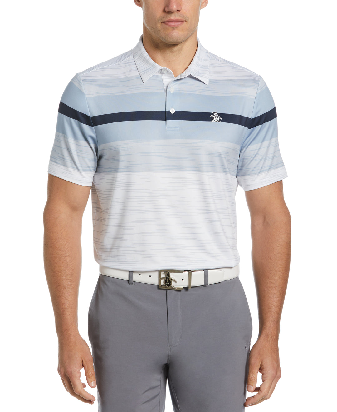 Color Block Engineered Marl Stripe Polo (Bright White) 