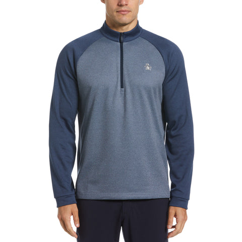Color Block Fleece 1/4 Zip Raglan Sleeve Pullover Sweater (Black Iris Bijou Hthr) 