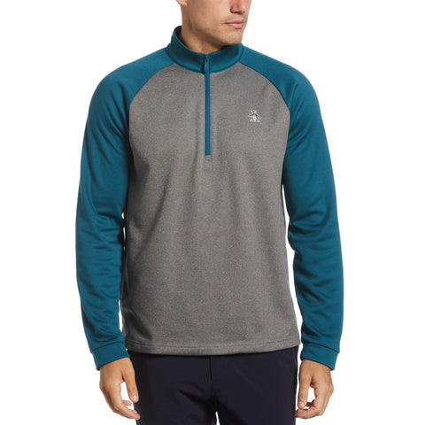 Color Block Fleece 1/4 Zip Raglan Sleeve Pullover Sweater (Corsair Htr) 