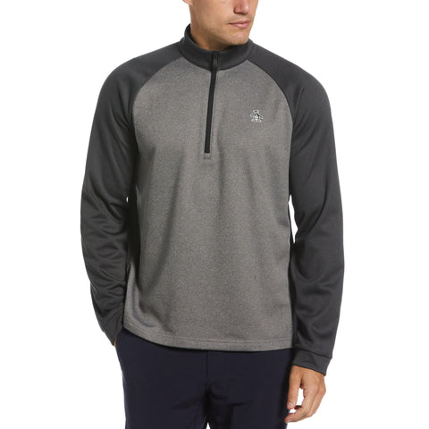 1/4 Zip Raglan Color Block Pullover  (Dark Caviar Heather) 