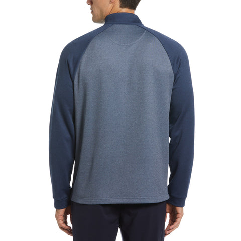 Color Block Fleece 1/4 Zip Raglan Sleeve Pullover Sweater (Black Iris Bijou Hthr) 