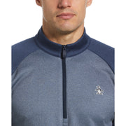 Color Block Fleece 1/4 Zip Raglan Sleeve Pullover Sweater (Black Iris Bijou Hthr) 