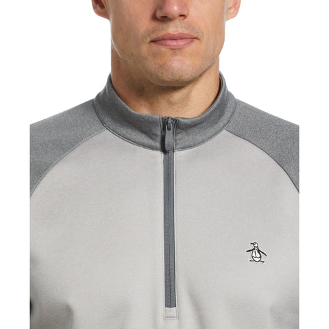 1/4 Zip Raglan Color Block Pullover  (Quiet Gray Heather) 