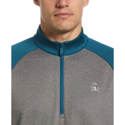 Color Block Fleece 1/4 Zip Raglan Sleeve Pullover Sweater (Corsair Htr) 