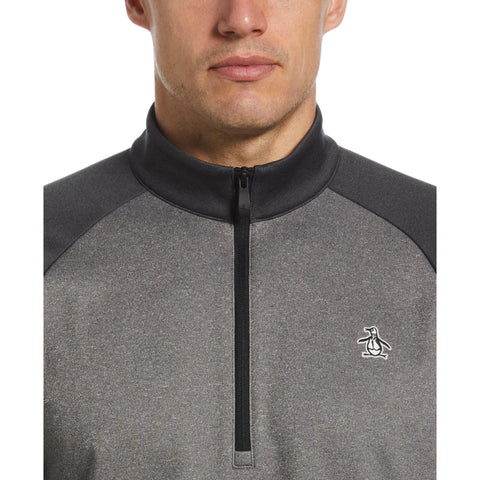 1/4 Zip Raglan Color Block Pullover  (Dark Caviar Heather) 