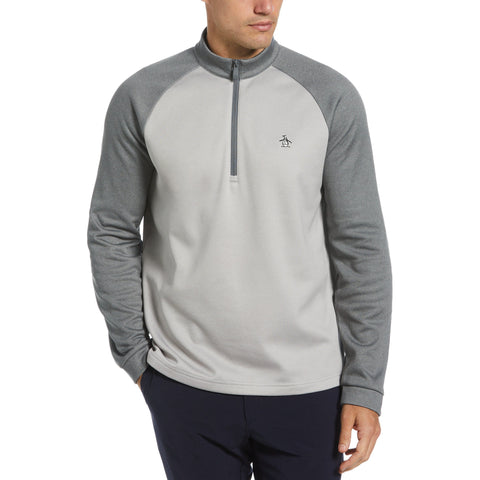 1/4 Zip Raglan Color Block Pullover  (Quiet Gray Heather) 