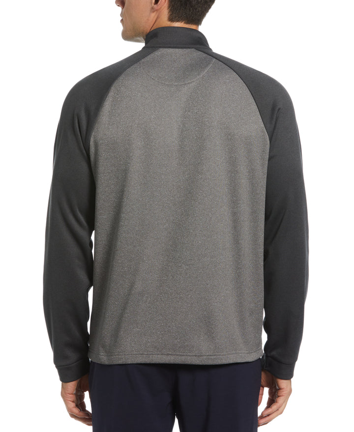1/4 Zip Raglan Color Block Pullover  (Dark Caviar Heather) 