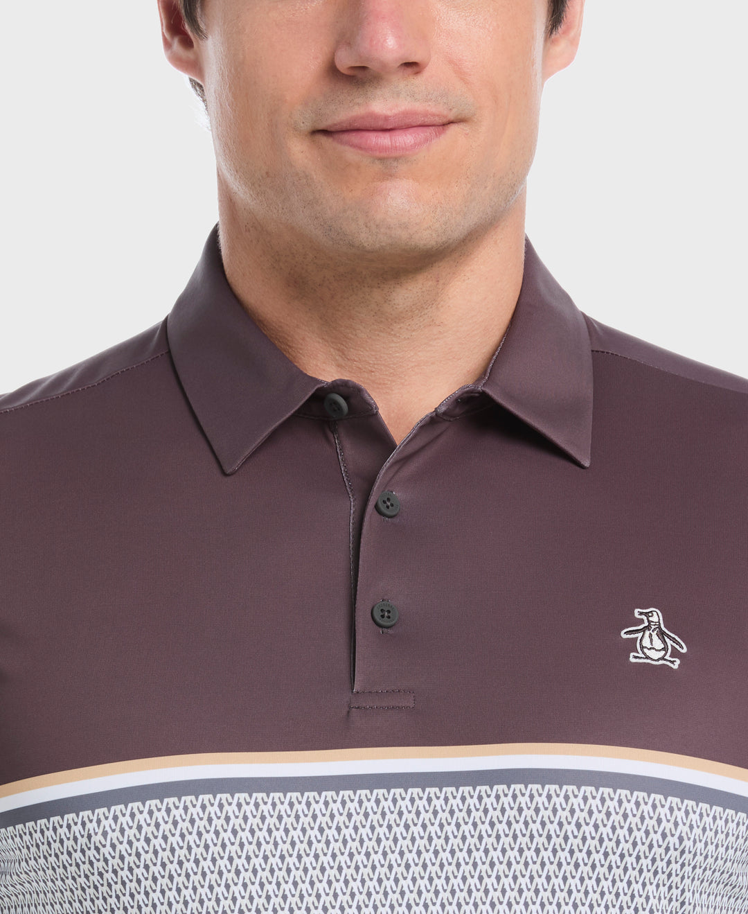 English "P" Color Block Print Golf Polo (Asphalt) 