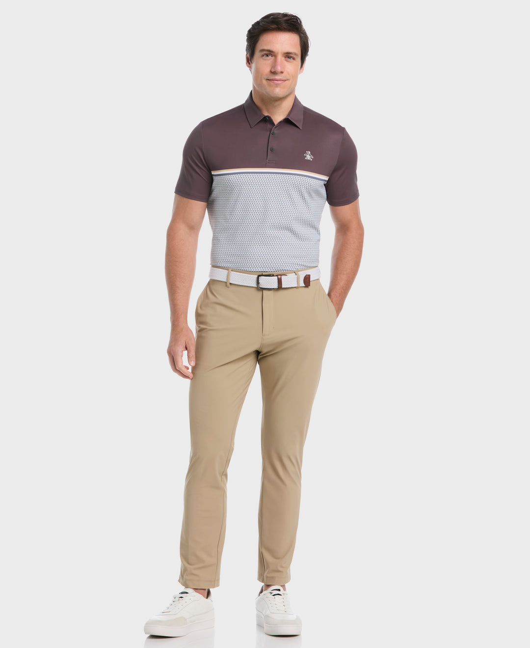 English "P" Color Block Print Golf Polo (Asphalt) 