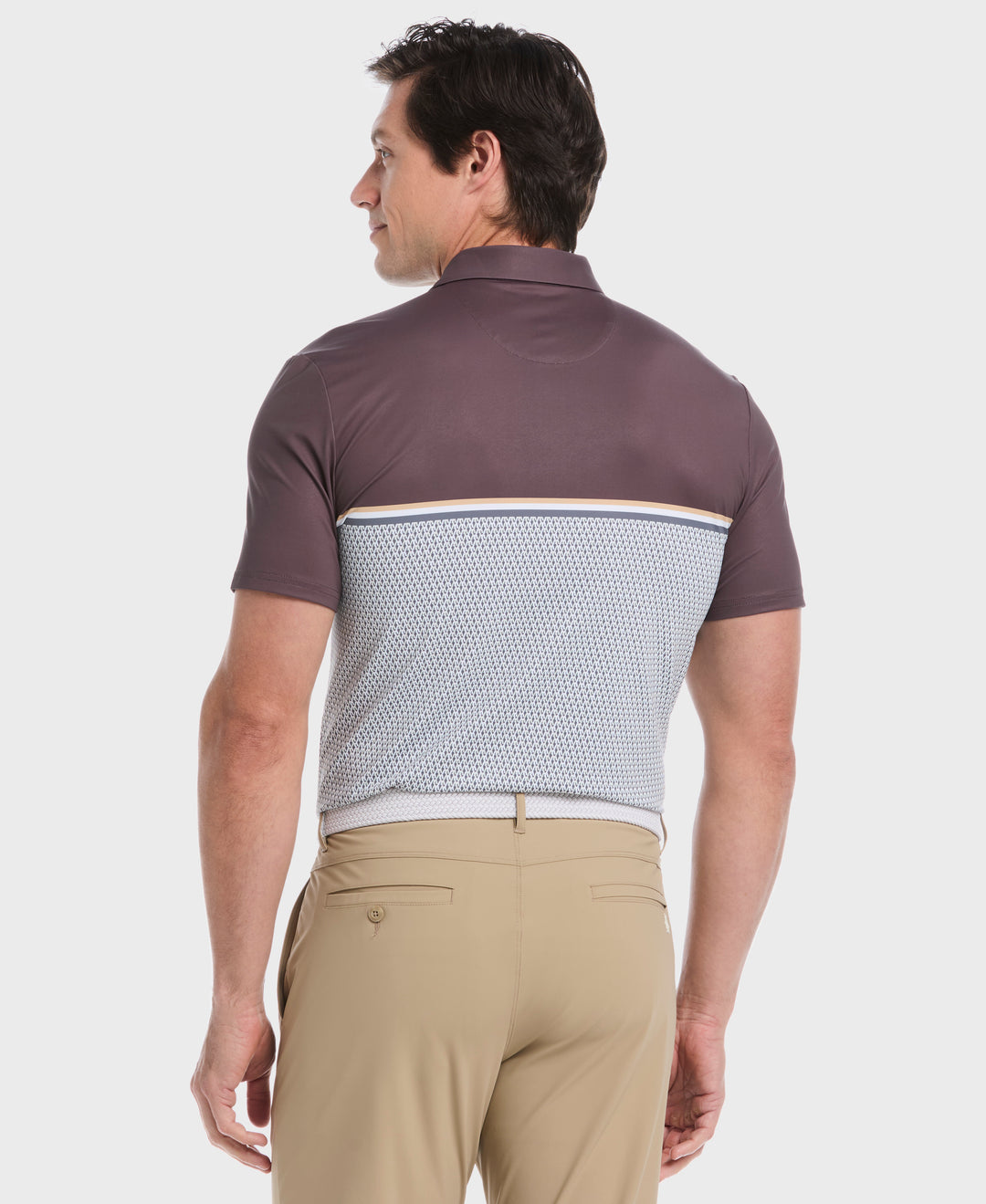 English "P" Color Block Print Golf Polo (Asphalt) 