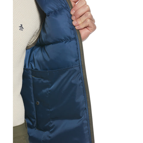 Faux Down Color Block Vest (Dusty Olive) 