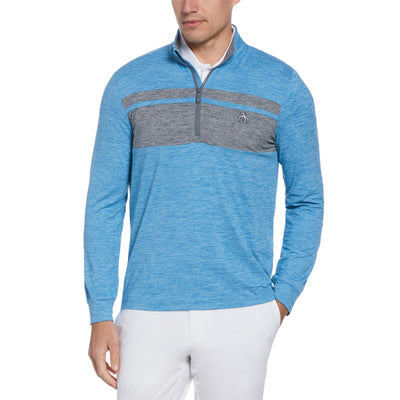 Color Block Quarter Zip Long Sleeve Golf Jumper (Dk Mediterr Bl Htr) 