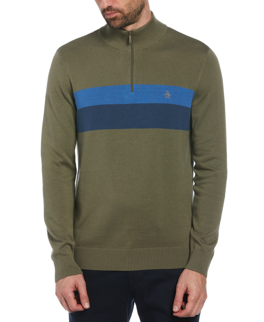 Color Block 1/4 Zip Sweater (Dusty Olive) 
