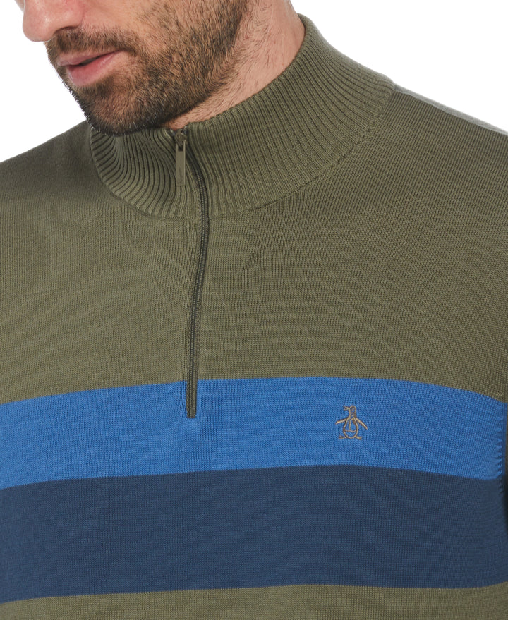 Color Block 1/4 Zip Sweater (Dusty Olive) 