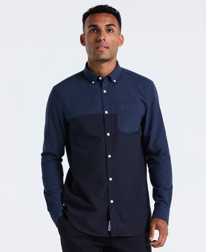 Stretch Colorblock Oxford Shirt (Dark Sapphire) 