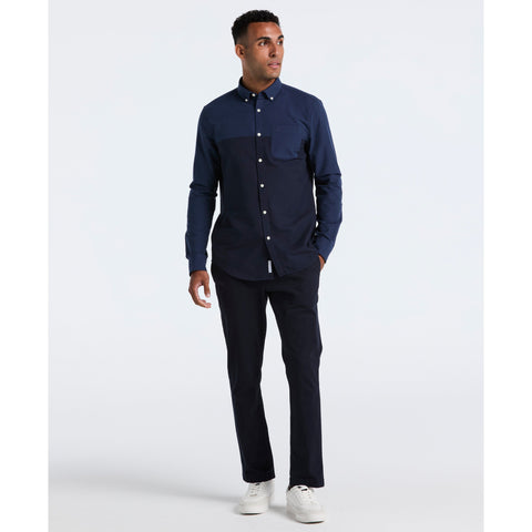Stretch Colorblock Oxford Shirt (Dark Sapphire) 