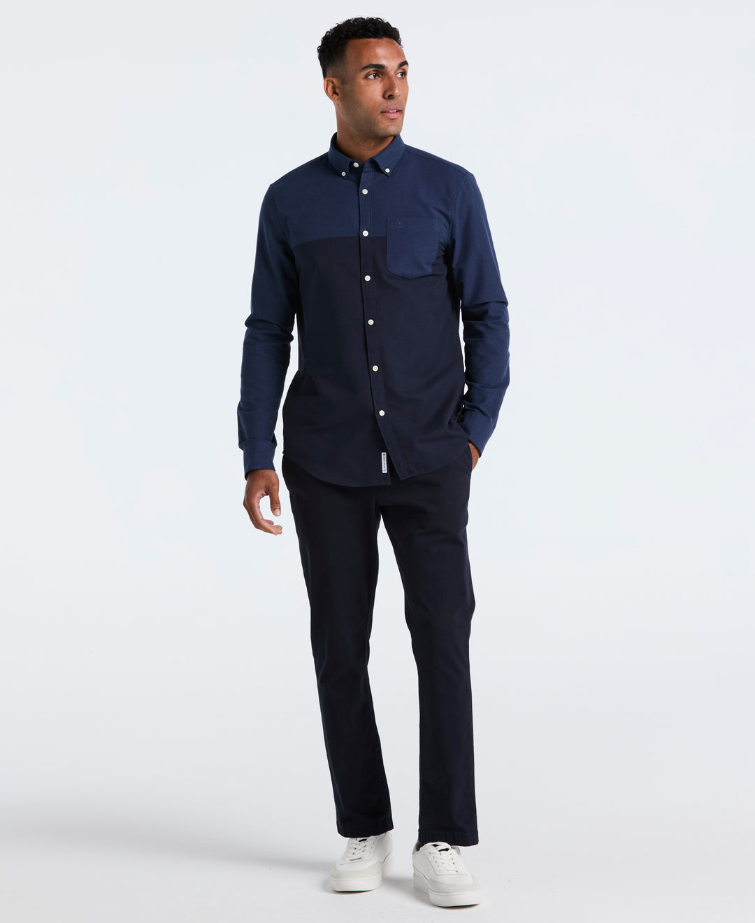 Stretch Colorblock Oxford Shirt (Dark Sapphire) 